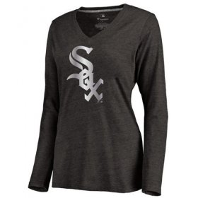 Wholesale Cheap Women\'s Chicago White Sox Platinum Collection Long Sleeve V-Neck Tri-Blend T-Shirt Black