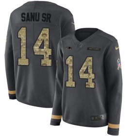 Wholesale Cheap Nike Patriots #14 Mohamed Sanu Sr Anthracite Salute to Service Women\'s Stitched NFL Limited Therma Long Sleeve Jersey