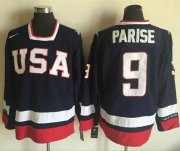 Wholesale Cheap Team USA #9 Zach Parise Navy Blue 2010 Olympic 1960 Throwback Stitched NHL Jersey