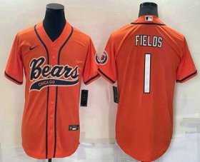Wholesale Cheap Men\'s Chicago Bears #1 Justin Fields Orange Stitched MLB Cool Base Nike Baseball Jersey