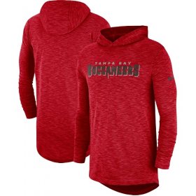 Wholesale Cheap Men\'s Tampa Bay Buccaneers Nike Red Sideline Slub Performance Hooded Long Sleeve T-Shirt