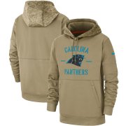 Wholesale Cheap Men's Carolina Panthers Nike Tan 2019 Salute to Service Sideline Therma Pullover Hoodie