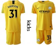 Wholesale Cheap Manchester City #31 Ederson Yellow Goalkeeper Kid Soccer Club Jersey