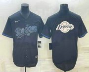 Cheap Men's Los Angeles Dodgers Black Team Big Logo Cool Base Stitched Baseball Jersey