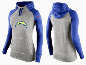 Wholesale Cheap Women\'s Nike Los Angeles Chargers Performance Hoodie Grey & Blue_2