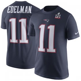 Wholesale Cheap Men\'s New England Patriots #11 Julian Edelman Nike Navy Super Bowl LI Bound Patch Player Pride Name & Number T-Shirt