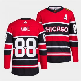 Wholesale Cheap Men\'s Chicago Blackhawks #88 Patrick Kane Red Black 2022 Reverse Retro Stitched Jersey