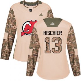Wholesale Cheap Adidas Devils #13 Nico Hischier Camo Authentic 2017 Veterans Day Women\'s Stitched NHL Jersey