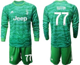 Wholesale Cheap Juventus #77 Buffon Green Goalkeeper Long Sleeves Soccer Club Jersey