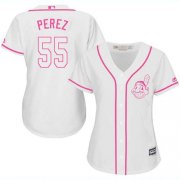 Wholesale Cheap Indians #55 Roberto Perez White/Pink Fashion Women's Stitched MLB Jersey