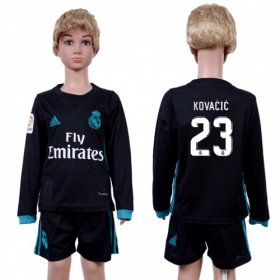 Wholesale Cheap Real Madrid #23 Kovacic Away Long Sleeves Kid Soccer Club Jersey