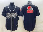Wholesale Cheap Men's Cleveland Browns Black Reflective Team Big Logo With Patch Cool Base Stitched Baseball Jersey