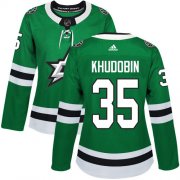 Cheap Adidas Stars #35 Anton Khudobin Green Home Authentic Women's Stitched NHL Jersey
