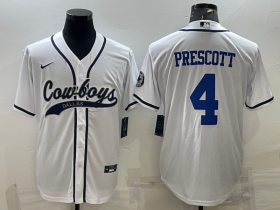 Wholesale Cheap Men\'s Dallas Cowboys #4 Dak Prescott White With Patch Cool Base Stitched Baseball Jersey