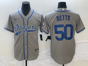 Wholesale Cheap Men's Los Angeles Dodgers #50 Mookie Betts Grey With Patch Cool Base Stitched Baseball Jersey1