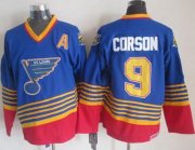 Wholesale Cheap Blues #9 Shayne Corson Light Blue/Red CCM Throwback Stitched NHL Jersey