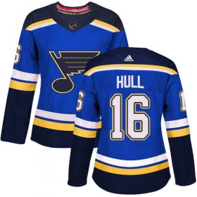 Wholesale Cheap Adidas Blues #16 Brett Hull Blue Home Authentic Women\'s Stitched NHL Jersey