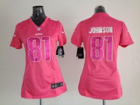 Wholesale Cheap Nike Lions #81 Calvin Johnson Pink Sweetheart Women\'s Stitched NFL Elite Jersey