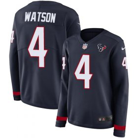 Wholesale Cheap Nike Texans #4 Deshaun Watson Navy Blue Team Color Women\'s Stitched NFL Limited Therma Long Sleeve Jersey