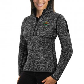 Wholesale Cheap Minnesota Wild Antigua Women\'s Fortune 1/2-Zip Pullover Sweater Charcoal