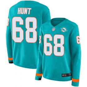 Wholesale Cheap Nike Dolphins #68 Robert Hunt Aqua Green Team Color Women\'s Stitched NFL Limited Therma Long Sleeve Jersey