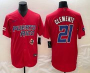 Cheap Men's Puerto Rico Baseball #21 Roberto Clemente 2023 Red World Classic Stitched Jersey