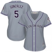 Wholesale Cheap Rockies #5 Carlos Gonzalez Grey Road Women's Stitched MLB Jersey
