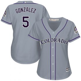 Wholesale Cheap Rockies #5 Carlos Gonzalez Grey Road Women\'s Stitched MLB Jersey