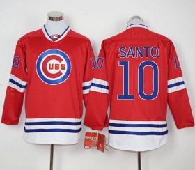 Wholesale Cheap Cubs #10 Ron Santo Red Long Sleeve Stitched MLB Jersey