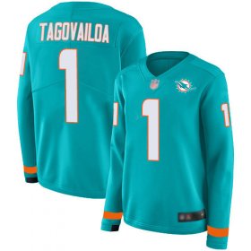 Wholesale Cheap Nike Dolphins #1 Tua Tagovailoa Aqua Green Team Color Women\'s Stitched NFL Limited Therma Long Sleeve Jersey