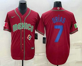 Cheap Men\'s Mexico Baseball #7 Julio Urias 2023 Red Blue World Baseball Classic Stitched Jerseys