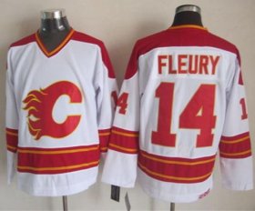 Wholesale Cheap Flames #14 Theoren Fleury White CCM Throwback Stitched NHL Jersey