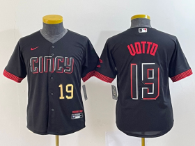 Wholesale Cheap Youth Cincinnati Reds #19 Joey Votto Number Black 2023 City Connect Cool Base Stitched Jersey2