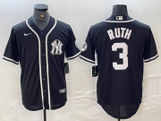 Cheap Men's New York Yankees #3 Babe Ruth Black White Cool Base Stitched Jersey