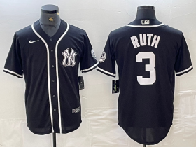 Cheap Men\'s New York Yankees #3 Babe Ruth Black White Cool Base Stitched Jersey