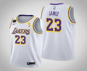 Wholesale Cheap Men\'s Los Angeles Lakers #23 LeBron James 2020 NBA Finals Champions Association White Jersey
