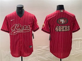 Cheap Men\'s San Francisco 49ers Red Team Big Logo With Patch Cool Base Stitched Baseball Jersey