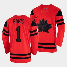 Wholesale Cheap Men\'s Canada Hockey Joe Sakic Red 2022 Winter Olympic #1 Gold Winner Jersey