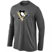 Wholesale Cheap NHL Pittsburgh Penguins Big & Tall Logo Long Sleeve T-Shirt Dark Grey