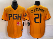 Wholesale Cheap Men's Pittsburgh Pirates #21 Roberto Clemente Number Gold 2023 City Connect Stitched Jersey
