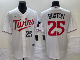 Cheap Men\'s Minnesota Twins #25 Byron Buxton Number White Red Stitched MLB Cool Base Nike Jersey