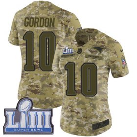 Wholesale Cheap Nike Patriots #10 Josh Gordon Camo Super Bowl LIII Bound Women\'s Stitched NFL Limited 2018 Salute to Service Jersey