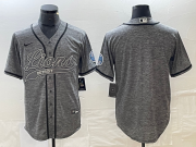 Men's Detroit Lions Blank Grey Gridiron With Patch Cool Base Stitched Baseball Jersey