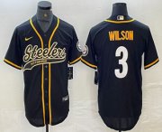 Cheap Men's Pittsburgh Steelers #3 Russell Wilson Black With Patch Cool Base Stitched Baseball Jerseys