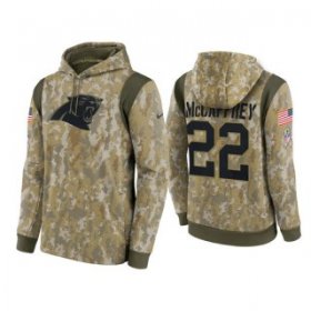 Wholesale Cheap Men\'s Carolina Panthers #22 Christian McCaffrey Camo 2021 Salute To Service Therma Performance Pullover Hoodie