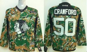 Wholesale Cheap Blackhawks #50 Corey Crawford Camo Veterans Day Practice Stitched Youth NHL Jersey