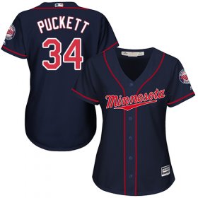 Wholesale Cheap Twins #34 Kirby Puckett Navy Blue Alternate Women\'s Stitched MLB Jersey