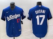 Cheap Men's Los Angeles Dodgers #17 Shohei Ohtani Number Blue 2021 City Connect Cool Base Stitched Jersey