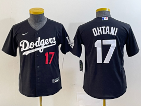 Cheap Youth Los Angeles Dodgers #17 Shohei Ohtani Number Black Turn Back The Clock Stitched Cool Base Jersey
