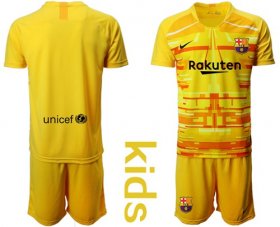 Wholesale Cheap Barcelona Blank Yellow Goalkeeper Kid Soccer Club Jersey